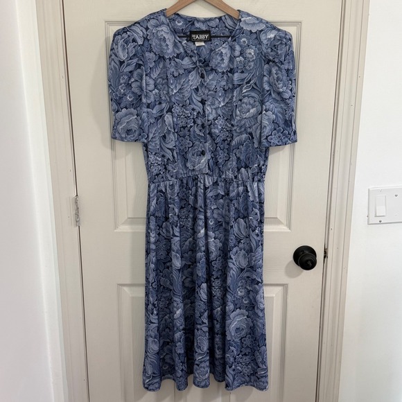 Tabby of California Dresses & Skirts - Tabby of California Blue Floral Midi Dress Vintage 90s Puff Sleeve Petite 16P